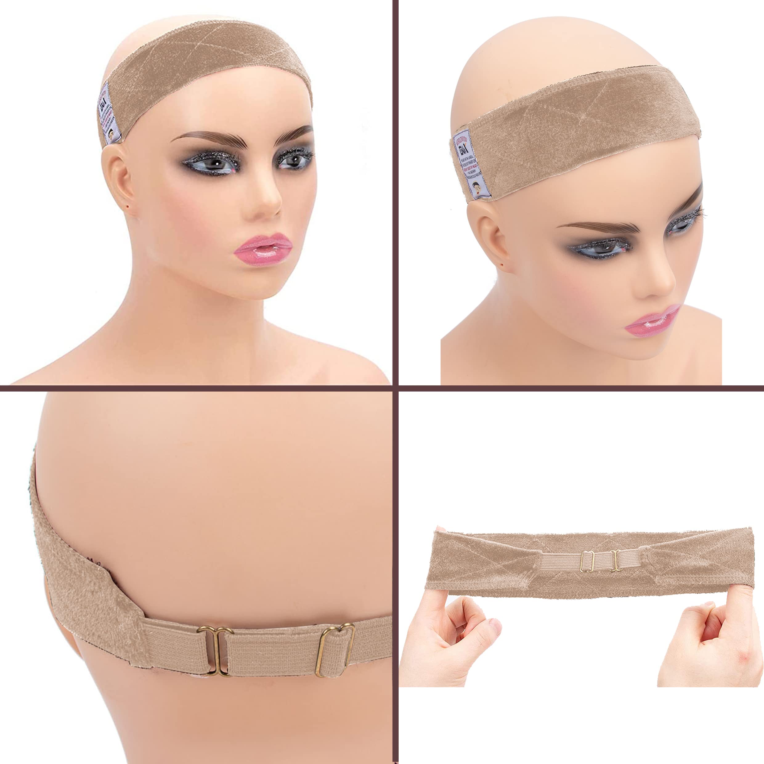 GEX Wig Grip Band with Adjustable Elastic Closure Flexible Velvet No Slip Wig grip Headbands Cap for Wigs(Beige)