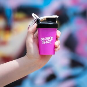 Shake Shot - Pink - 4oz Mini Shaker Bottle for Pre Workout, Creatine, & Small Scoop Supplements Carabiner & Shaker Ball Included