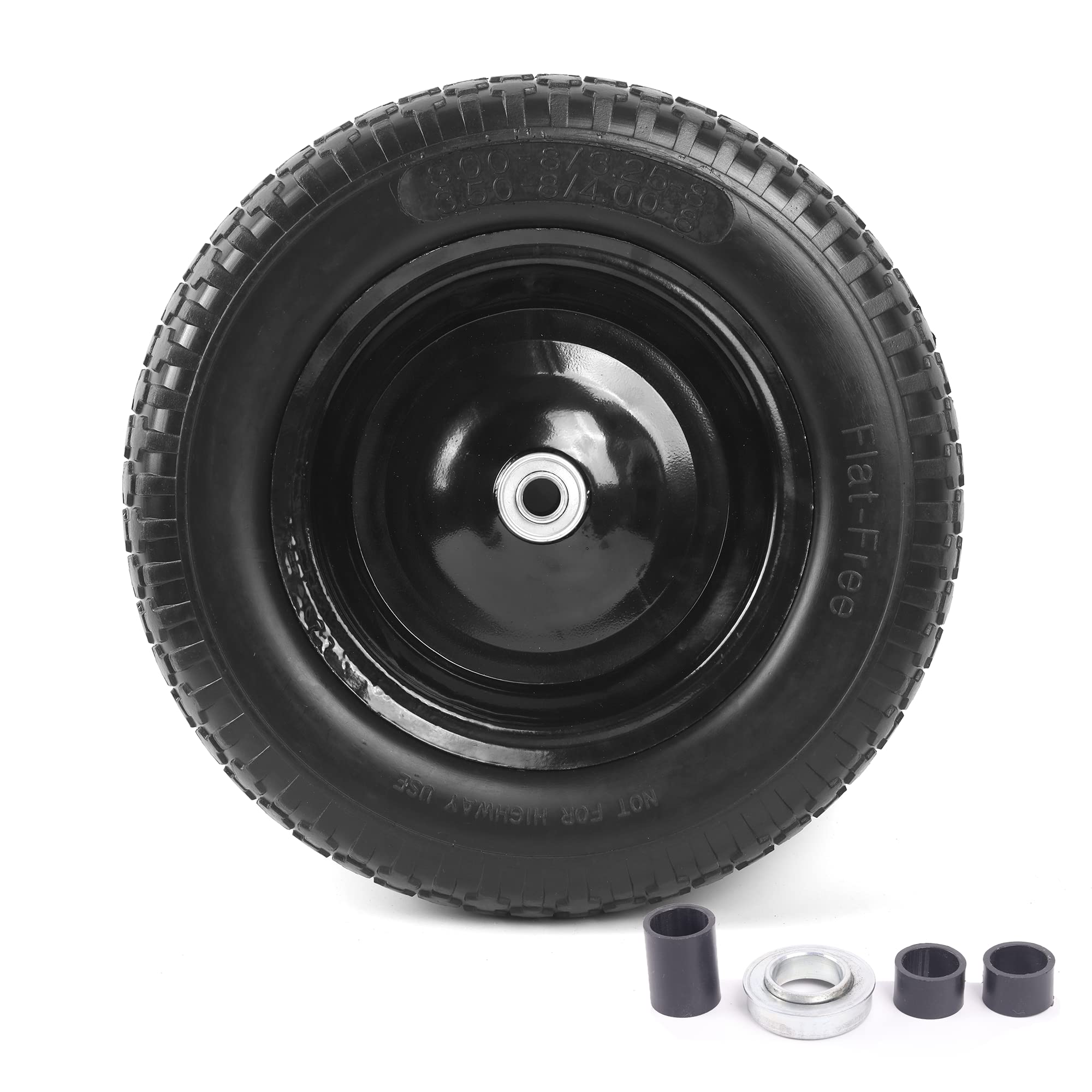 AR-PRO 4.80/4.00-8" Flat Free Tire and Wheel - 14.5" Solid Wheelbarrow Tires with 3" -7" Centered Hub and 5/8" Extra 3/4"Bearings - Universal for 4.80-8 4.00-8 4.00-6 3.50/3.00-8 Wheelbarrow Wheels