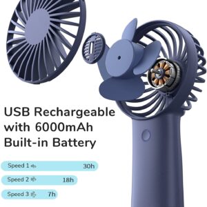 JISULIFE 6000mAh Handheld Fan [30H Max Cooling Time] Mini Portable Hand Fan, USB Rechargeable Small Personal Fan,Battery Operated Hand Fan with 3 Speeds for Travel/Commute/Picnic/Office-Blue