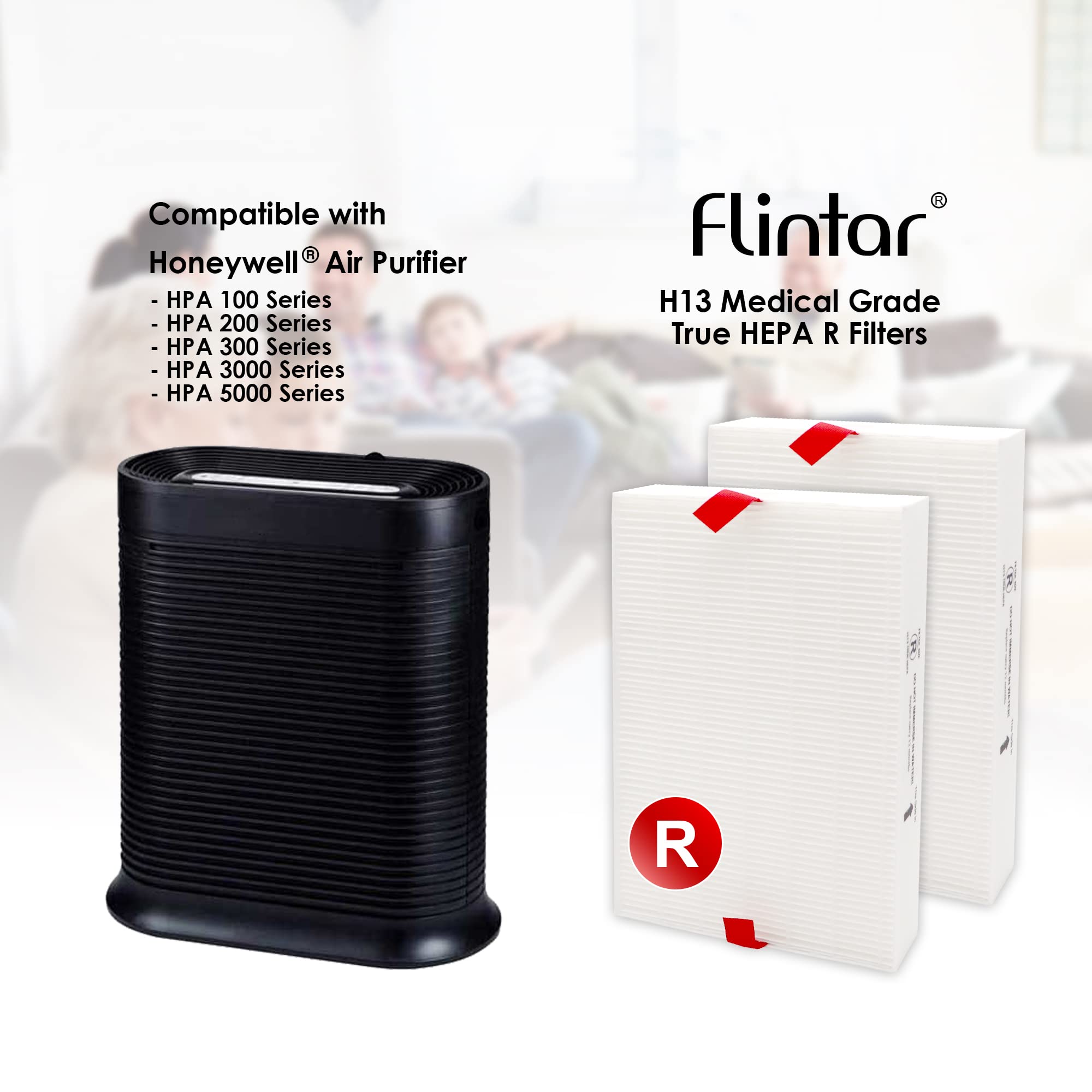 Flintar H13 True HEPA Replacement Filter R, Compatible with Honeywell Air Purifier HPA300, HPA200, HPA 100 and HPA 5000 Series, HRF-R2 (2 HEPA Filters)