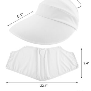 Muryobao Womens Baseball Sun Hat Outdoor Wide Brim UV Protection Foldable Ponytail Mesh Summer Visor Cap with Removable Neck Face Flap for Garden Beach Travel White