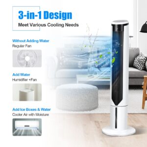 GOFLAME 41" Evaporative Air Cooler Portable, 3-IN-1 Oscillating Tower Fan with Remote Control, 3 Wind Speeds and 3 Modes, Bladeless Air Cooling Fan with LED Display and 9H Timer for Living Room Office