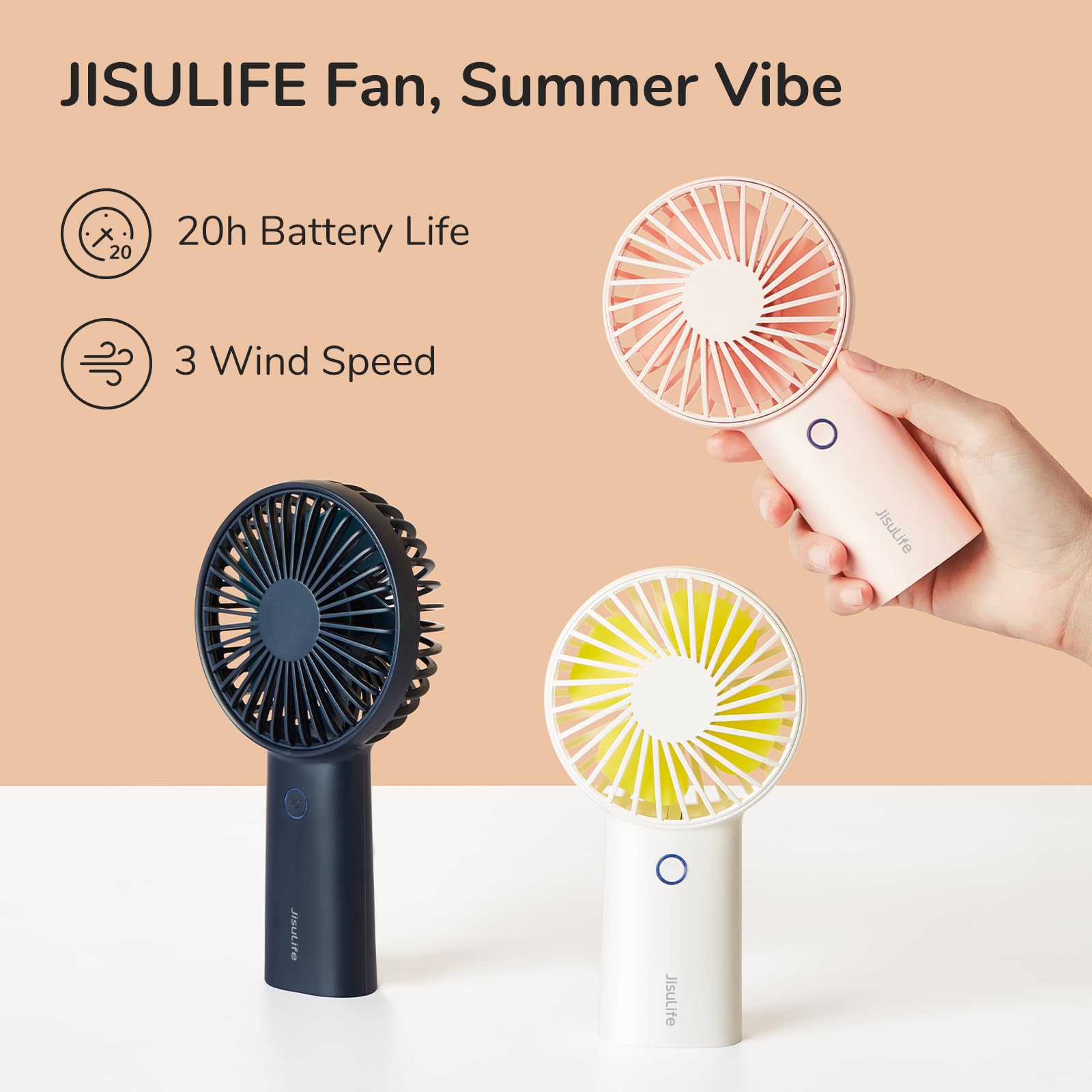 JISULIFE 6000mAh Handheld Fan [30H Max Cooling Time] Mini Portable Hand Fan, USB Rechargeable Small Personal Fan,Battery Operated Hand Fan with 3 Speeds for Travel/Commute/Picnic/Office-Blue