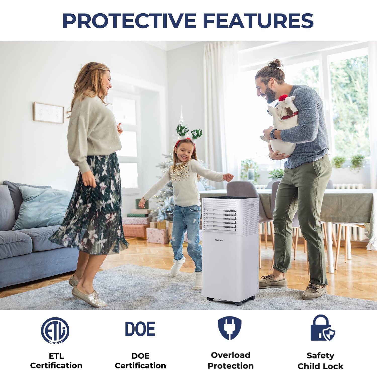 COSTWAY Portable Air Conditioner, 8000BTU Ac Unit Spaces up to 230sq.ft, with Remote Control, 24H Timer & Window Venting Kit, Sleep Mode, Suitable for Bedroom, Living Room, Office (8000BTU, Black)