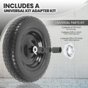 AR-PRO 4.80/4.00-8" Flat Free Tire and Wheel - 14.5" Solid Wheelbarrow Tires with 3" -7" Centered Hub and 5/8" Extra 3/4"Bearings - Universal for 4.80-8 4.00-8 4.00-6 3.50/3.00-8 Wheelbarrow Wheels