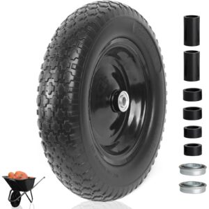 ar-pro 4.80/4.00-8" flat free tire and wheel - 14.5" solid wheelbarrow tires with 3" -7" centered hub and 5/8" extra 3/4"bearings - universal for 4.80-8 4.00-8 4.00-6 3.50/3.00-8 wheelbarrow wheels