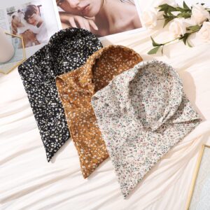 AWAYTR 3pcs Hair Bandana for Women Girls Hair Scarf Headband Bandana Double Layer Triangle Head Kerchief Boho Hair Band (Floral - Yellow/Black/Beige)