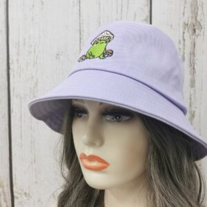 Enodtter Embroidered Frog with Mushroom Bucket Hat for Women Girl Men Kids, Light Purple Embroidery Beach Hat Outdoor Summer Travel Fisherman Cap