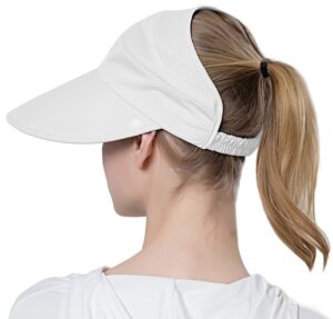 muryobao womens baseball sun hat outdoor wide brim uv protection foldable ponytail mesh summer visor cap with removable neck face flap for garden beach travel white