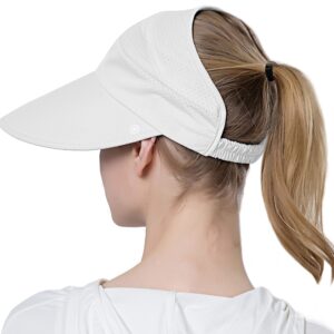 Muryobao Womens Baseball Sun Hat Outdoor Wide Brim UV Protection Foldable Ponytail Mesh Summer Visor Cap with Removable Neck Face Flap for Garden Beach Travel White