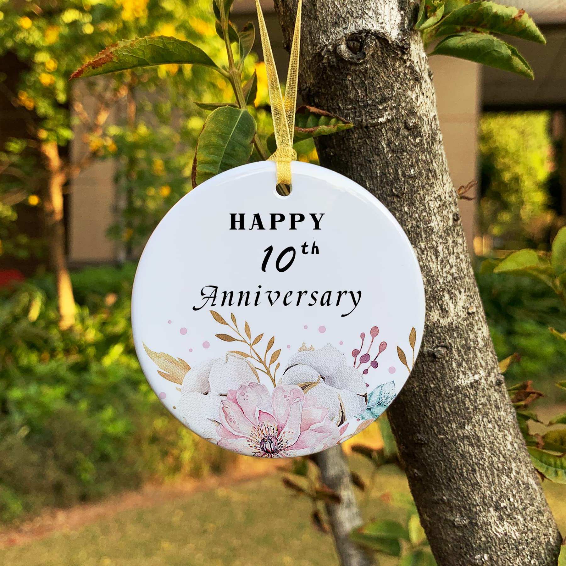 SIABERTERL Happy 10th Anniversary Ornament 2024 Hanging,10th for Couple,Anniversary Ceramic Ornament for Decorating Home Wedding Parents Gift, Anniversary Collectible Holiday Keepsake(2.9'')