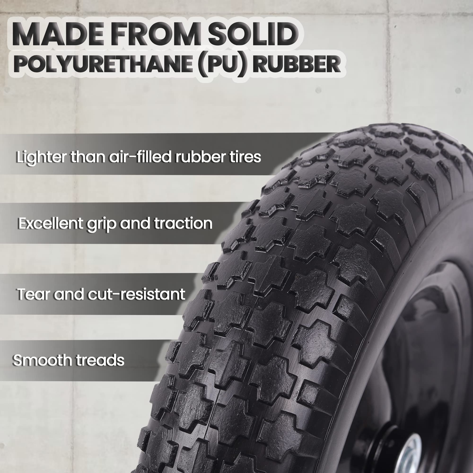 AR-PRO 4.80/4.00-8" Flat Free Tire and Wheel - 14.5" Solid Wheelbarrow Tires with 3" -7" Centered Hub and 5/8" Extra 3/4"Bearings - Universal for 4.80-8 4.00-8 4.00-6 3.50/3.00-8 Wheelbarrow Wheels