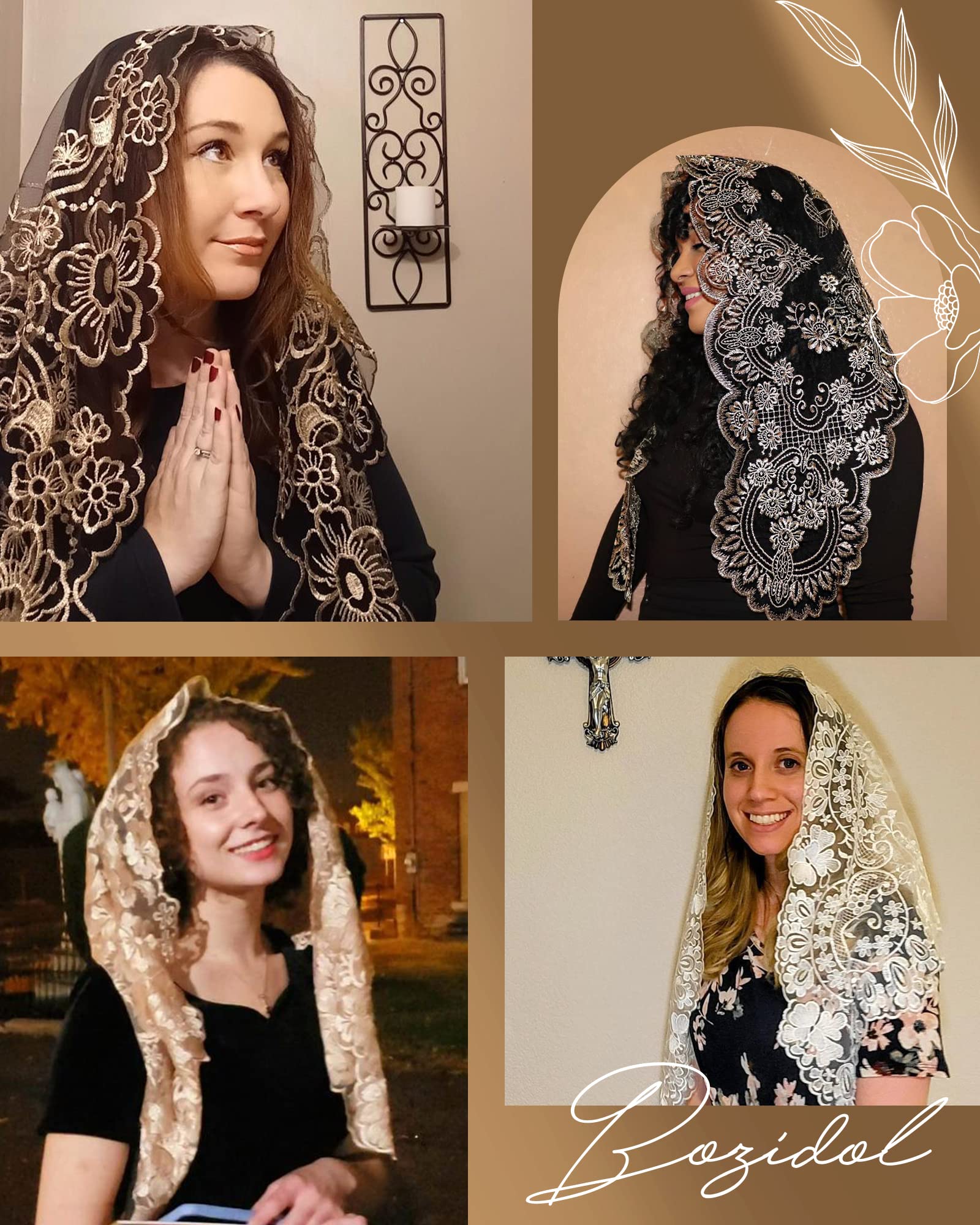 Bozidol Chapel Orthodox Head Coverings Mass Veils for Funeral Vintaged Soft Lace Mantilla Iglesia Velos with Gift Box (Black)