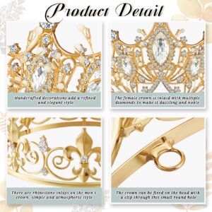 Junkin 2 Pcs Crowns for Men Women Baroque Queen Crown King Prince Tiara Princess Crystal Headband Rhinestone Prom Party(Gold)