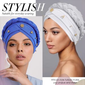 9 Pcs Women Turban Braid Headscarf Braid Turban Wrap Pre Tied Twisted Braid Hair Covered Hat Beanie Beaded Headband Headwear One Size Multicolor Cap(Fresh)