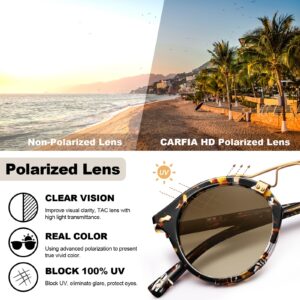 CARFIA Small Acetate Polarized Sunglasses for Women UV Protection, Retro Double Bridge Eyewear Metal Brow Round Sunnies