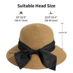 Lanzom Summer Sun Hats for Women Lady Wide Brim Straw Hat Beach Hat UPF Foldable Packable Cap for Travel Outdoor(Medium,Khaki)