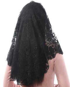 bozidol chapel orthodox head coverings mass veils for funeral vintaged soft lace mantilla iglesia velos with gift box (black)