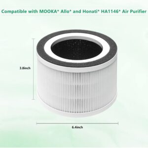 Nyingchi H13 Ture HEPA Replacement Filter,Compatible with Mooka® allo and Honati Air Purifier,3-in-1Activated Carbon Filtration System,2-Pack