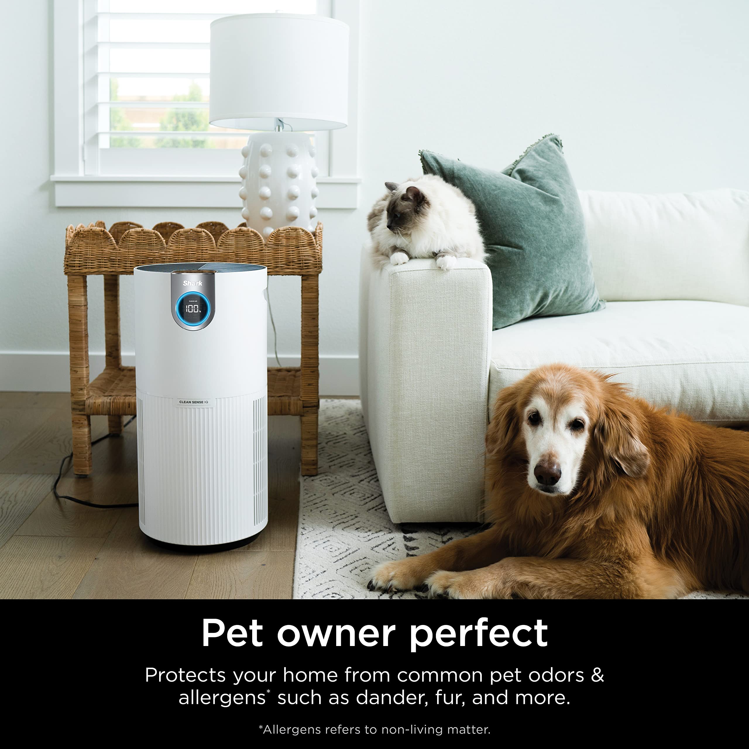 Shark Air Purifier for Home Large Room, Clean Sense Technology, HEPA Air Filter, 1000 Sq Ft, Kitchen, Captures 99.98% of Particles, Pet Dander, Pollutants, Dust, Smoke, Allergens & Smells, HP201