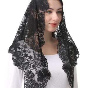 Bozidol Chapel Orthodox Head Coverings Mass Veils for Funeral Vintaged Soft Lace Mantilla Iglesia Velos with Gift Box (Black)