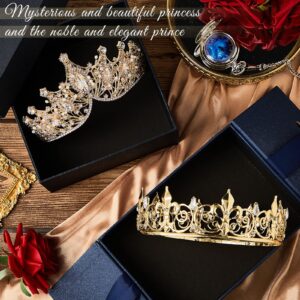 Junkin 2 Pcs Crowns for Men Women Baroque Queen Crown King Prince Tiara Princess Crystal Headband Rhinestone Prom Party(Gold)