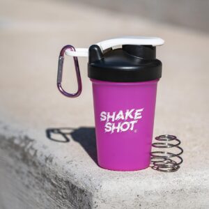 Shake Shot - Pink - 4oz Mini Shaker Bottle for Pre Workout, Creatine, & Small Scoop Supplements Carabiner & Shaker Ball Included