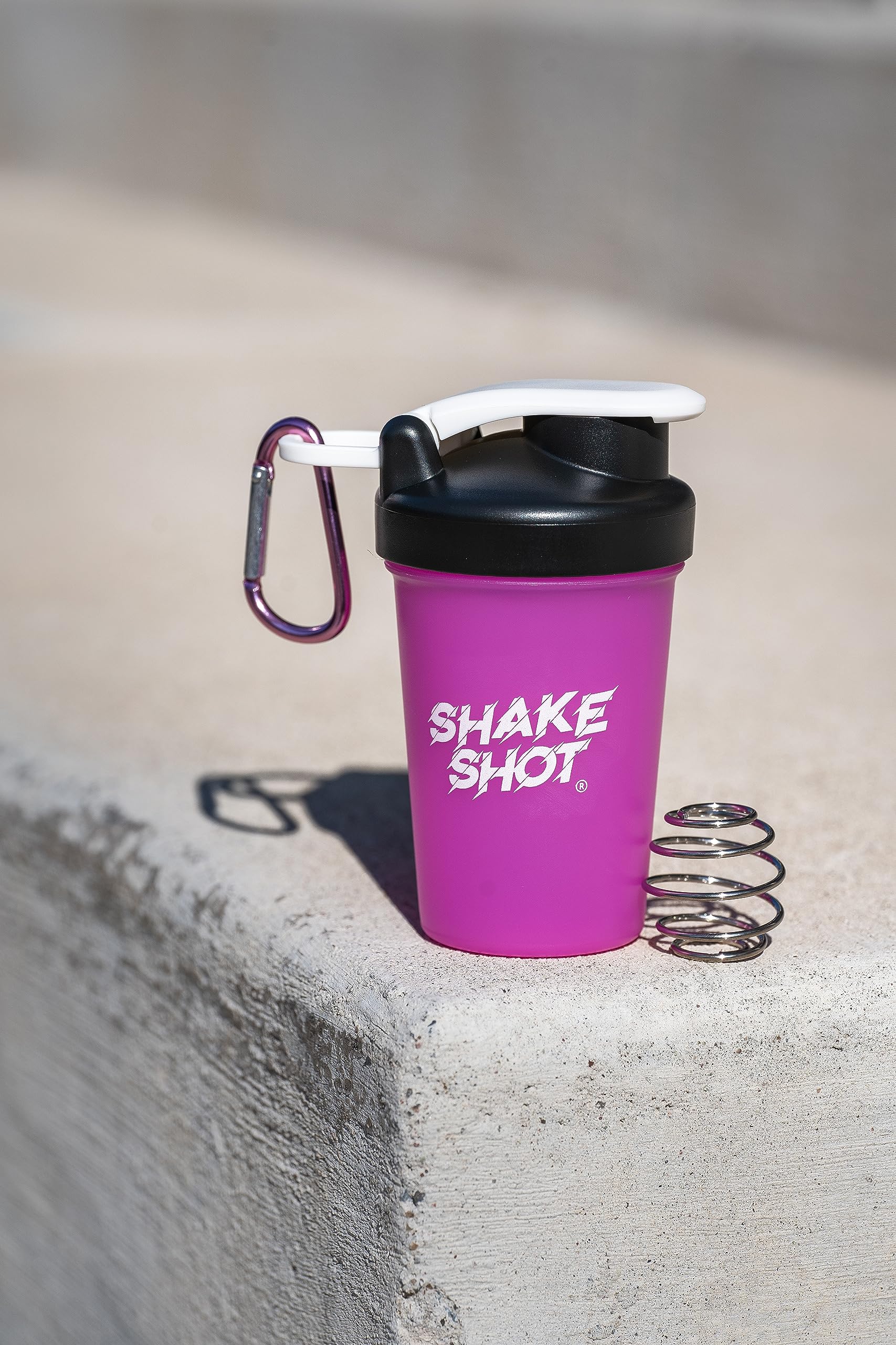 Shake Shot - Pink - 4oz Mini Shaker Bottle for Pre Workout, Creatine, & Small Scoop Supplements Carabiner & Shaker Ball Included