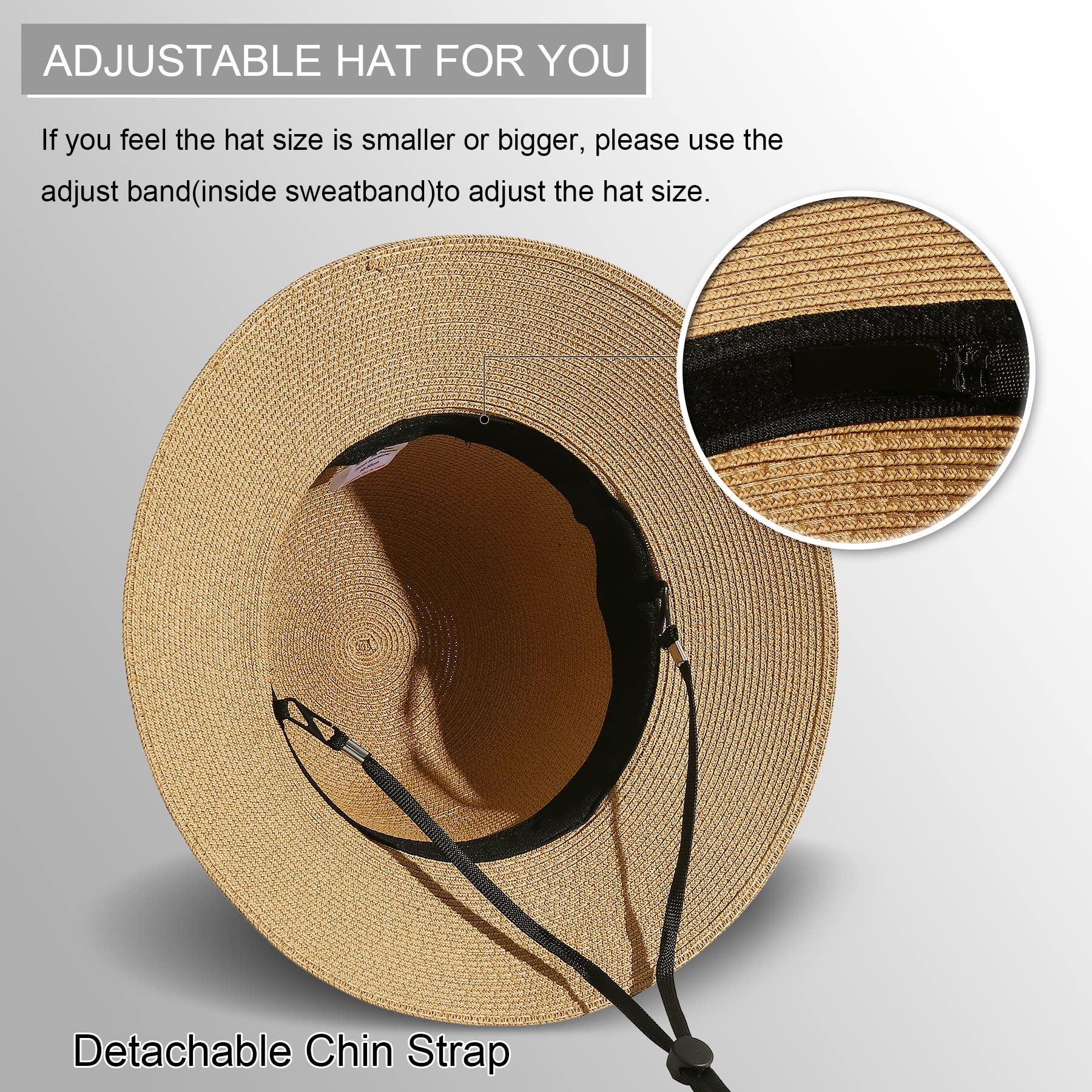 Lanzom Summer Sun Hats for Women Lady Wide Brim Straw Hat Beach Hat UPF Foldable Packable Cap for Travel Outdoor(Medium,Khaki)