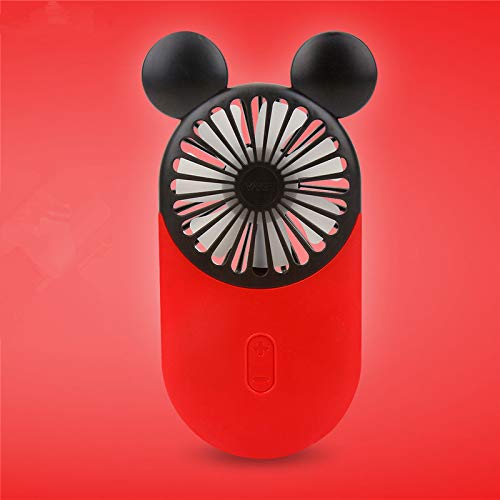 DECVO Cute Personal Mini Fan, Handheld & Portable USB Rechargeable Fan with Beautiful LED Light, 3 Adjustable Speeds, Portable Holder, for Indoor Or Outdoor Activities, Cute Mouse 2 Pack (Red+Yellow)