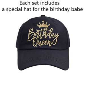 6 Pack Birthday Party Hats Funny Birthday Queen Squad Embroidery Adjustable Black Baseball Cap for Women