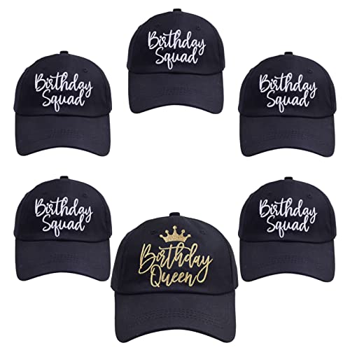 6 Pack Birthday Party Hats Funny Birthday Queen Squad Embroidery Adjustable Black Baseball Cap for Women