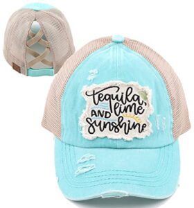 funky junque criss cross hat womens saying baseball hat - tequila, lime, and sunshine - mint