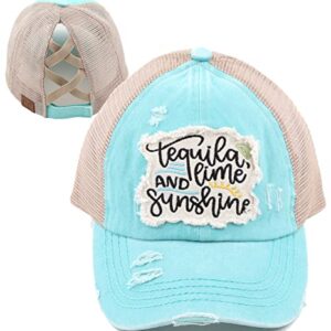 Funky Junque Criss Cross Hat Womens Saying Baseball Hat - Tequila, Lime, and Sunshine - Mint