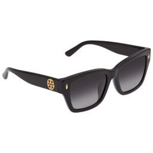 tory burch women's ty7167u universal fit polarized rectangular sunglasses, black, 53mm