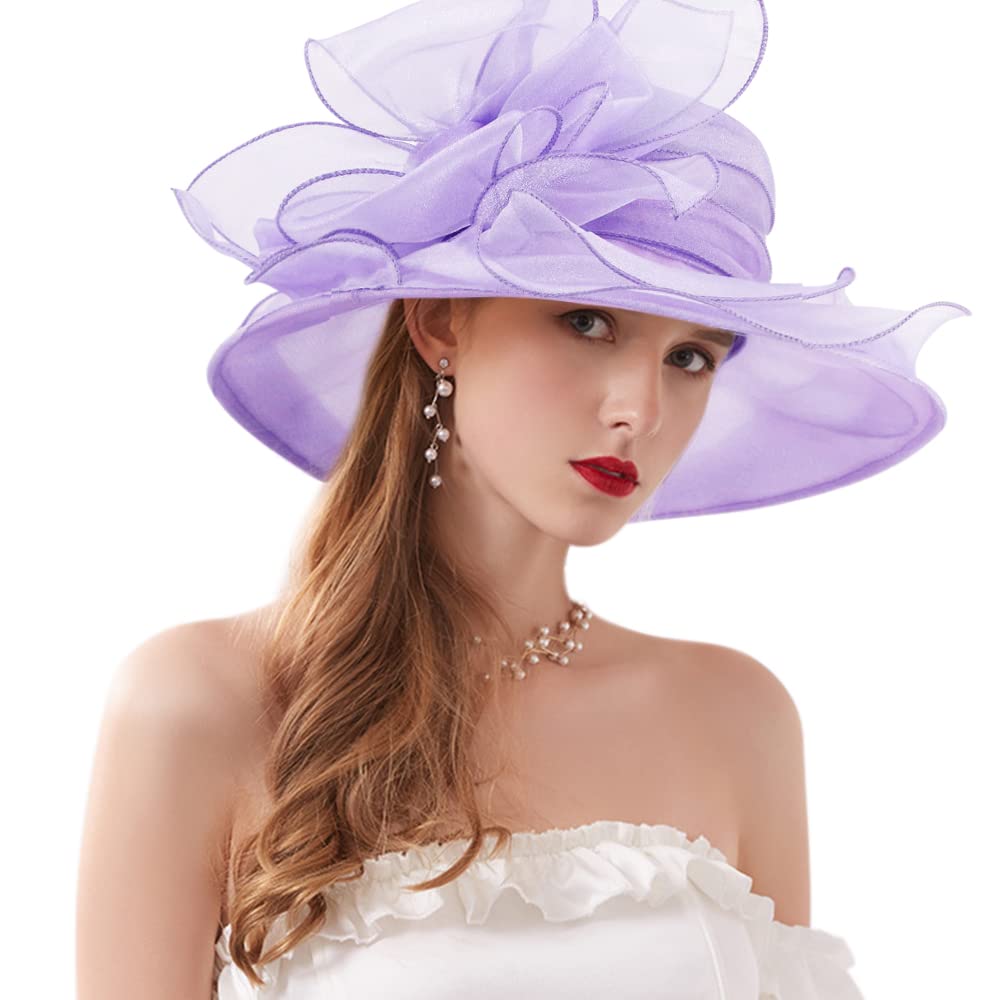 Testudineus Women Organza Bow-Knot Church Hat Fascinator Cap for Tea Party Bridal Wedding Dress Sun Hat