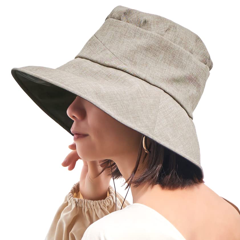 CHARM Womens Summer Beach Sun Hat - Wide Brim Gardening UV Protection Japanese Design Light Brown