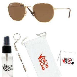 Ray-Ban RB3548N Hexagonal Sunglasses+ Vision Group Accessories Bundle (Arista/Crystal Brown Polarized(001/57), 51, Millimeters)