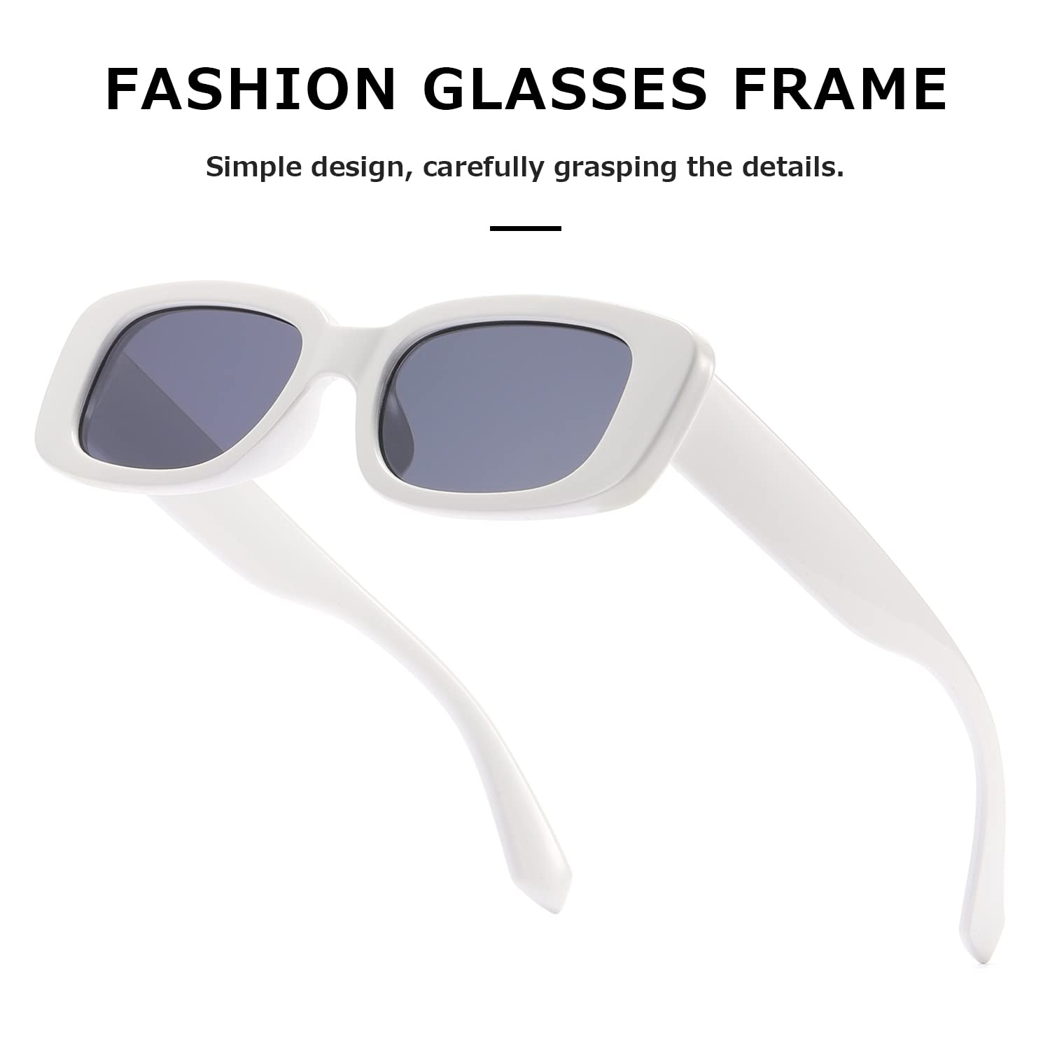 kimorn Rectangle Sunglasses for Women Men Trendy Retro Fashion Sun Glasses 90’s Vintage Square Frame K1200 (White Frame Grey Lens, 65)