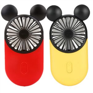 decvo cute personal mini fan, handheld & portable usb rechargeable fan with beautiful led light, 3 adjustable speeds, portable holder, for indoor or outdoor activities, cute mouse 2 pack (red+yellow)