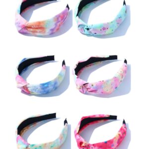 CULHEITE 6 Pack Knotted Headband for Women Tie-dye Star Wide Knot Hair Bands Fashion Colorful Lady Top Twist Hair Accessories for Girls Gifts