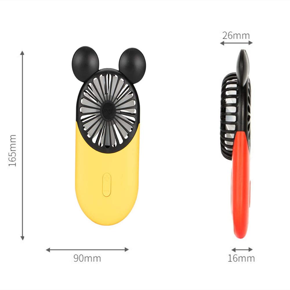 DECVO Cute Personal Mini Fan, Handheld & Portable USB Rechargeable Fan with Beautiful LED Light, 3 Adjustable Speeds, Portable Holder, for Indoor Or Outdoor Activities, Cute Mouse 2 Pack (Red+Yellow)