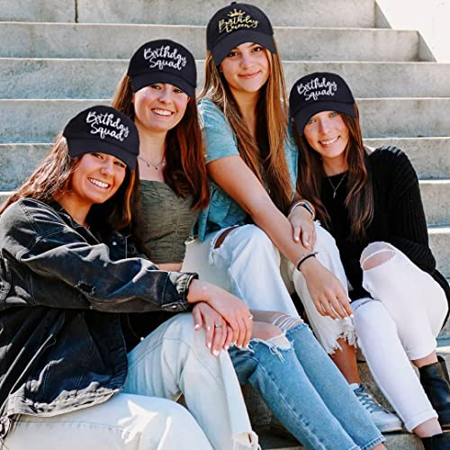 6 Pack Birthday Party Hats Funny Birthday Queen Squad Embroidery Adjustable Black Baseball Cap for Women