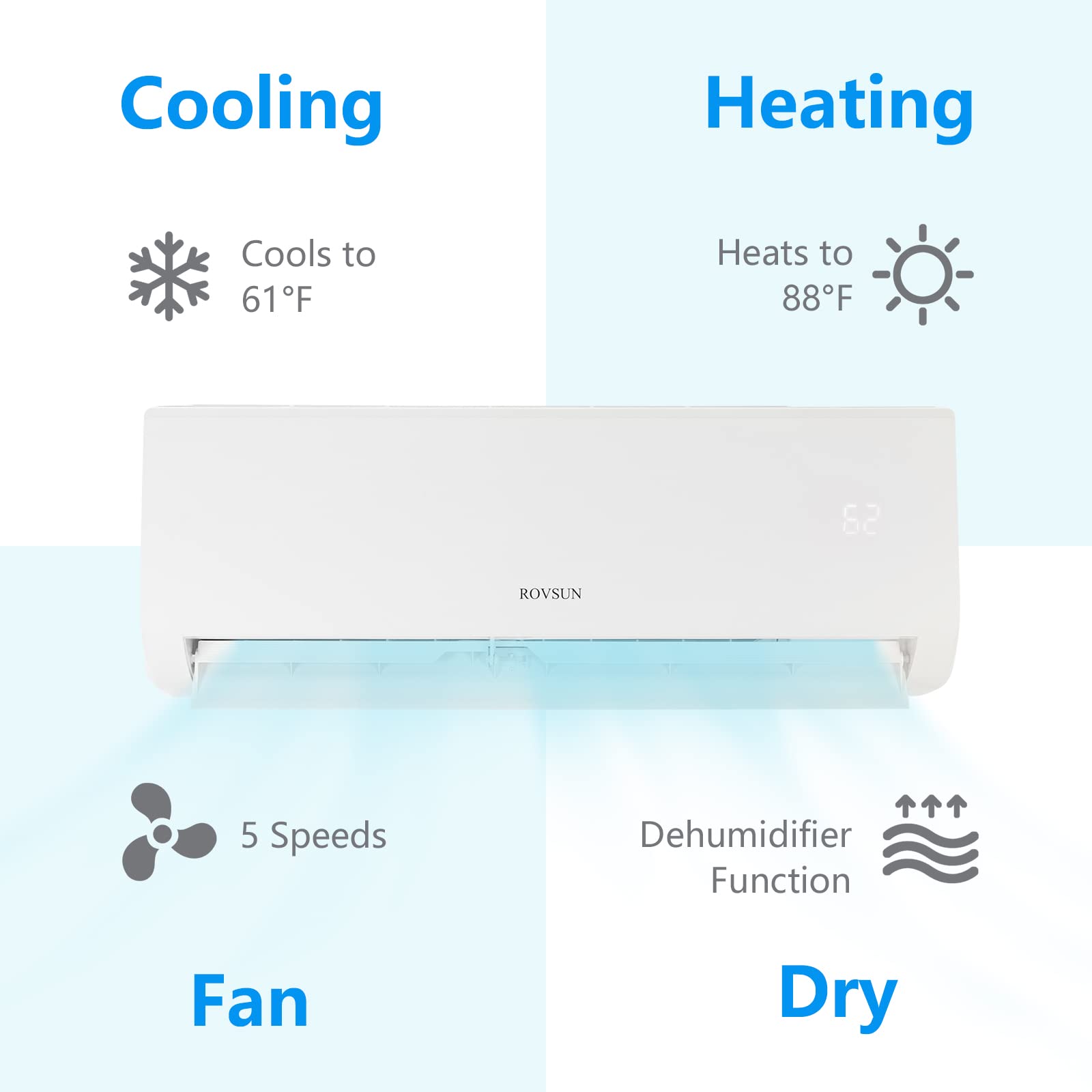 ROVSUN 18,000 BTU Ductless Mini Split AC/Heating System, 230V / 19 SEER Split-System Wall Air Conditioner Pre-Charged Inverter Heat Pump with 16ft Installation Kit (1 set)