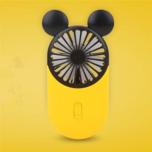 DECVO Cute Personal Mini Fan, Handheld & Portable USB Rechargeable Fan with Beautiful LED Light, 3 Adjustable Speeds, Portable Holder, for Indoor Or Outdoor Activities, Cute Mouse 2 Pack (Red+Yellow)