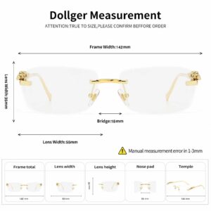 Dollger Rectangle Rimless Sunglasses for Women Men Leopard Arms 70s 80s Sun Glasses