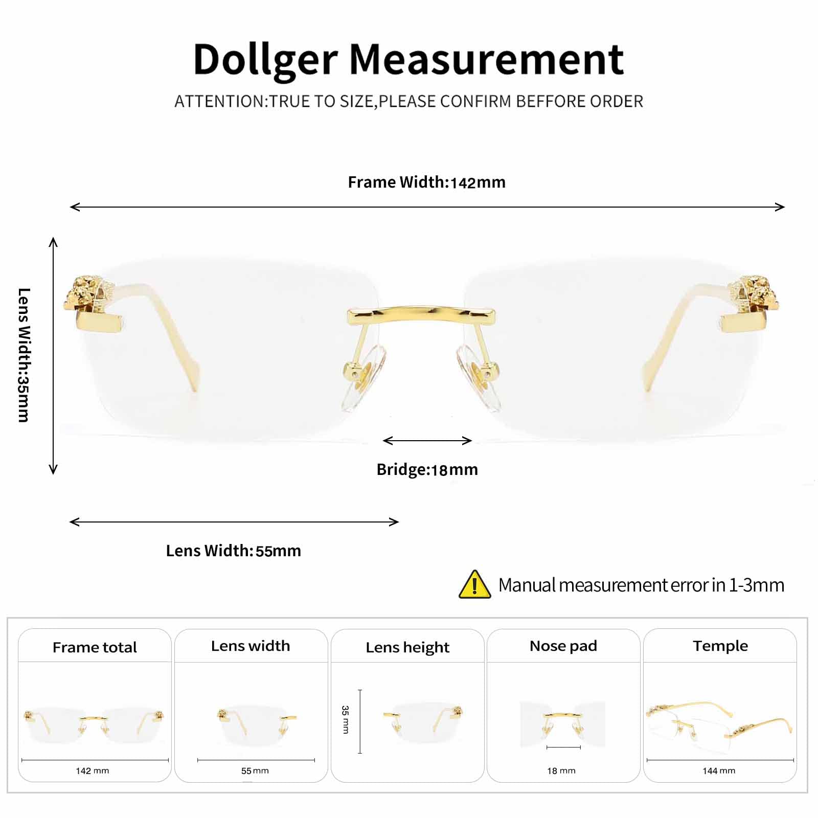 Dollger Rectangle Rimless Sunglasses for Women Men Leopard Arms 70s 80s Sun Glasses