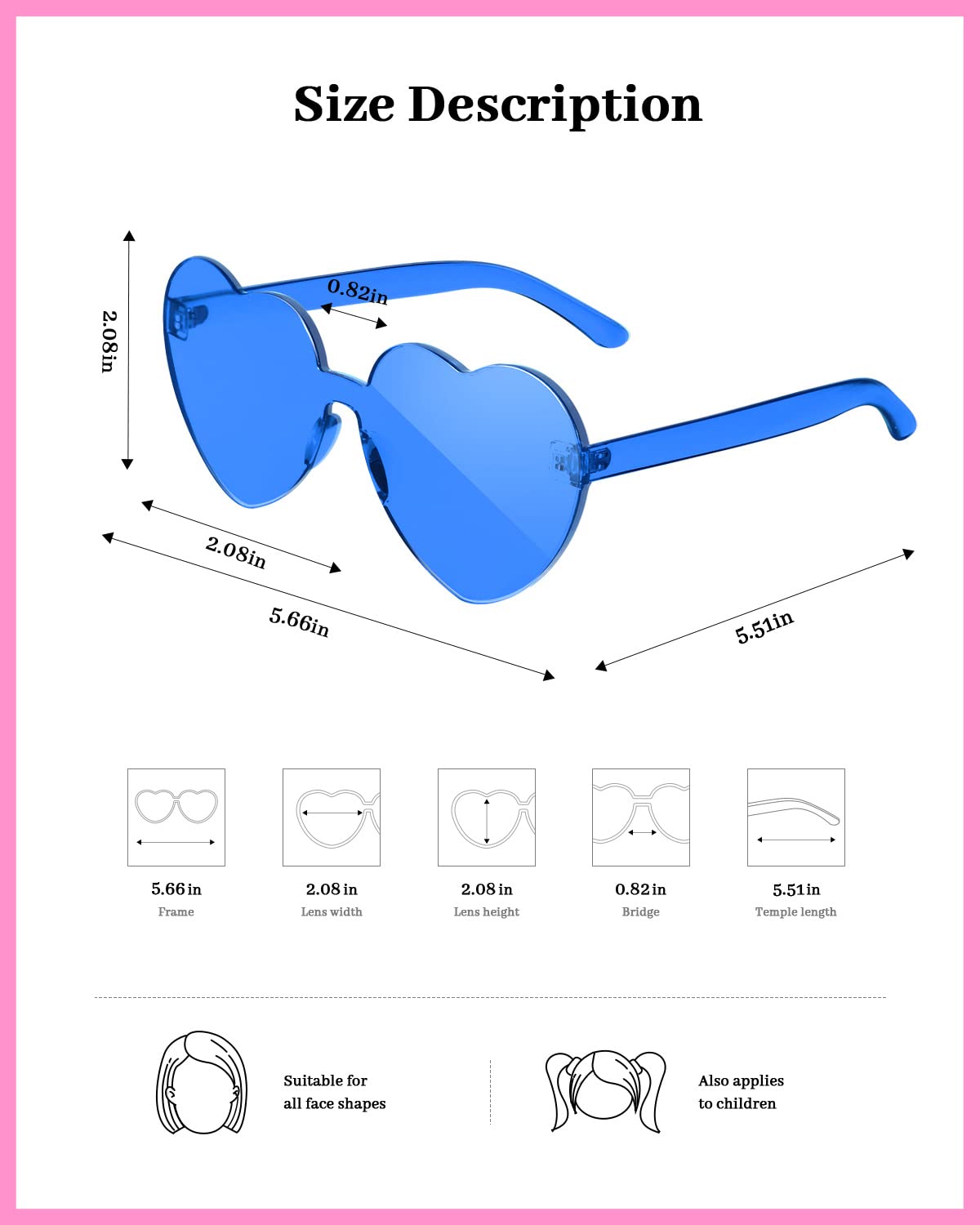 Gaiatop Heart Sunglasses for Women Candy Color Transparent Rimless Heart Glasses for Girls Cute Heart Shaped Sunglasses