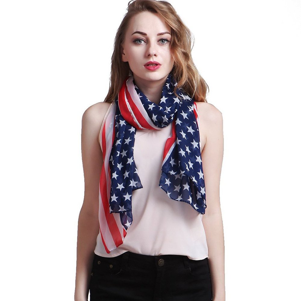 E-Clover Scarfs for Women American Flag Scarf Patriotic Scarves Beach Wraps for Summer Fall USA 4th of July Gifts